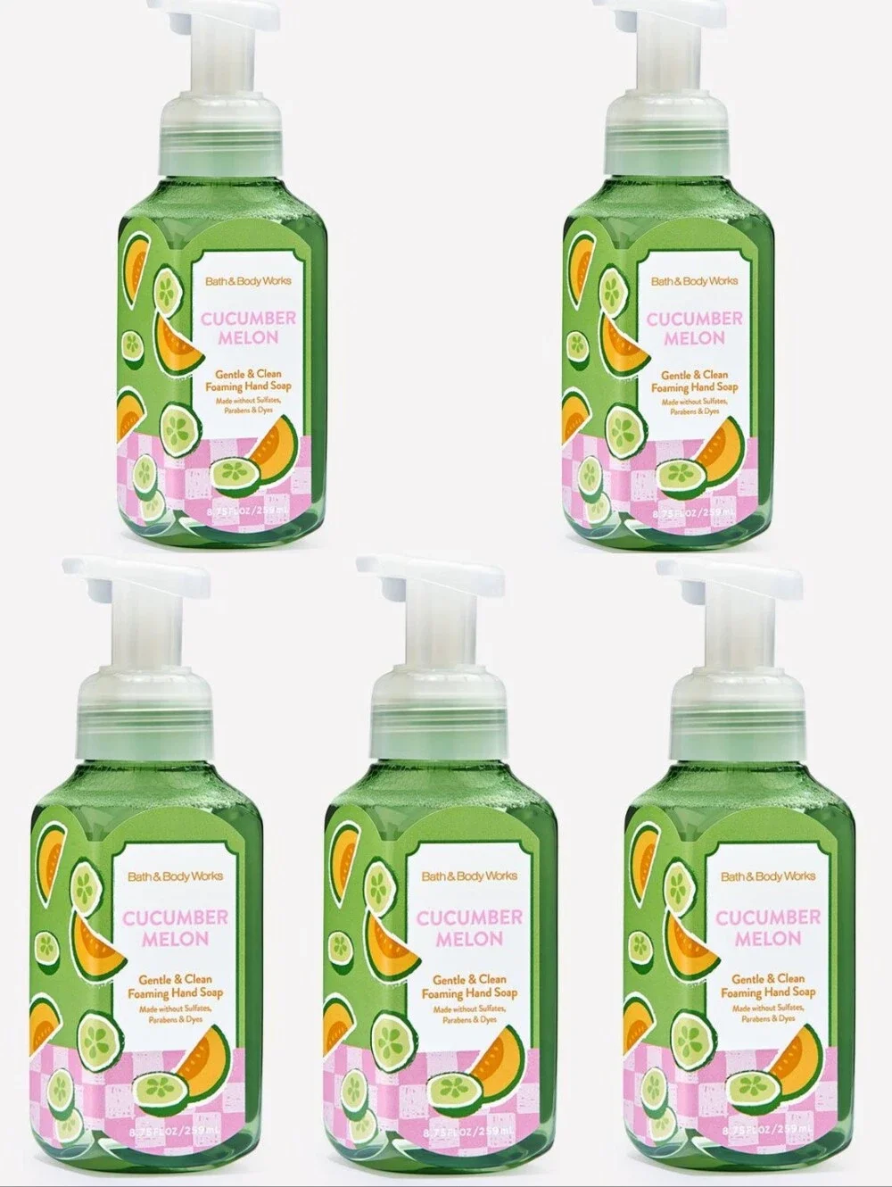 Bath & Body Works Cucumber Melon Gentle Foaming Hand Soap Set of 5 NEW RARE